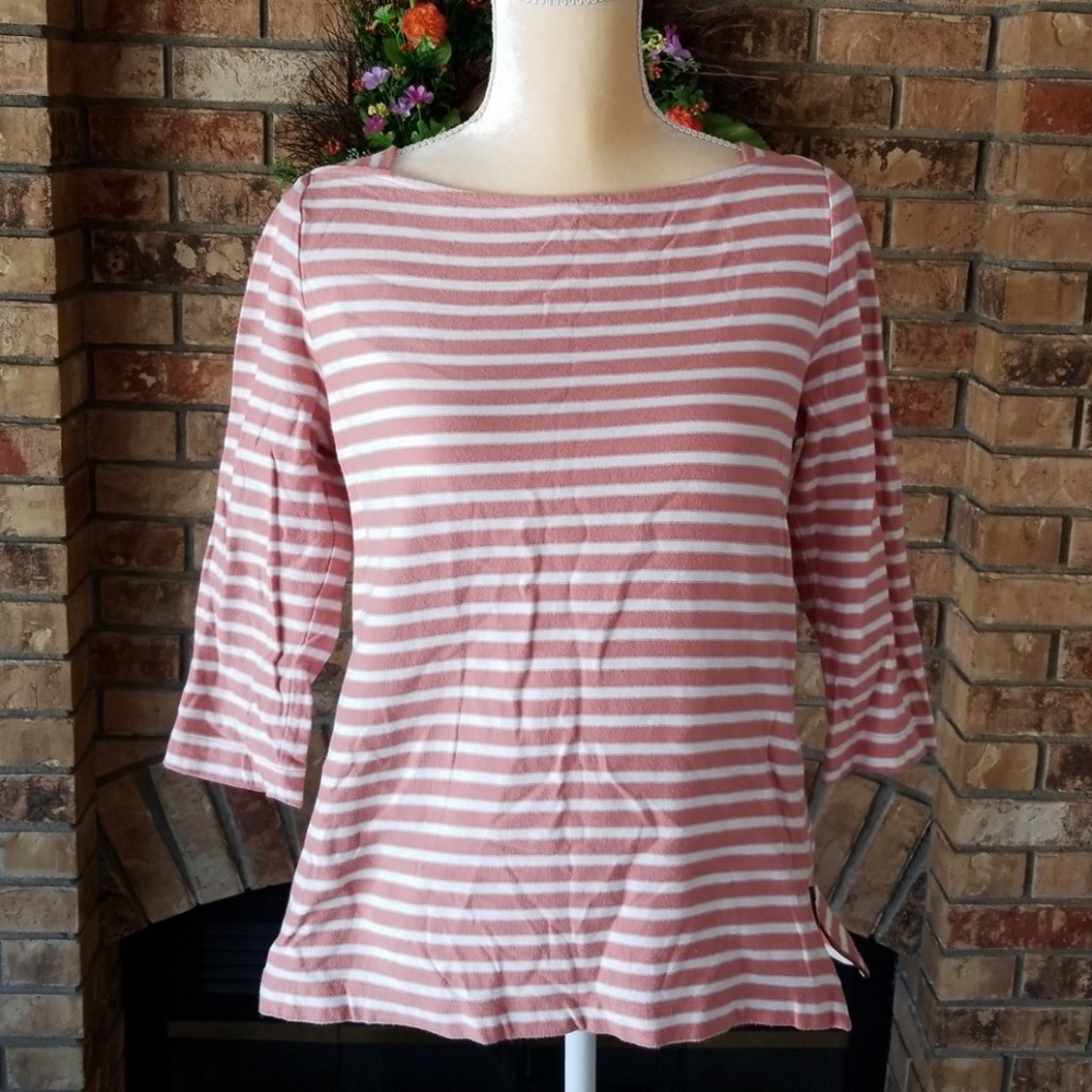 Peach & white striped boatneck sweatshirt